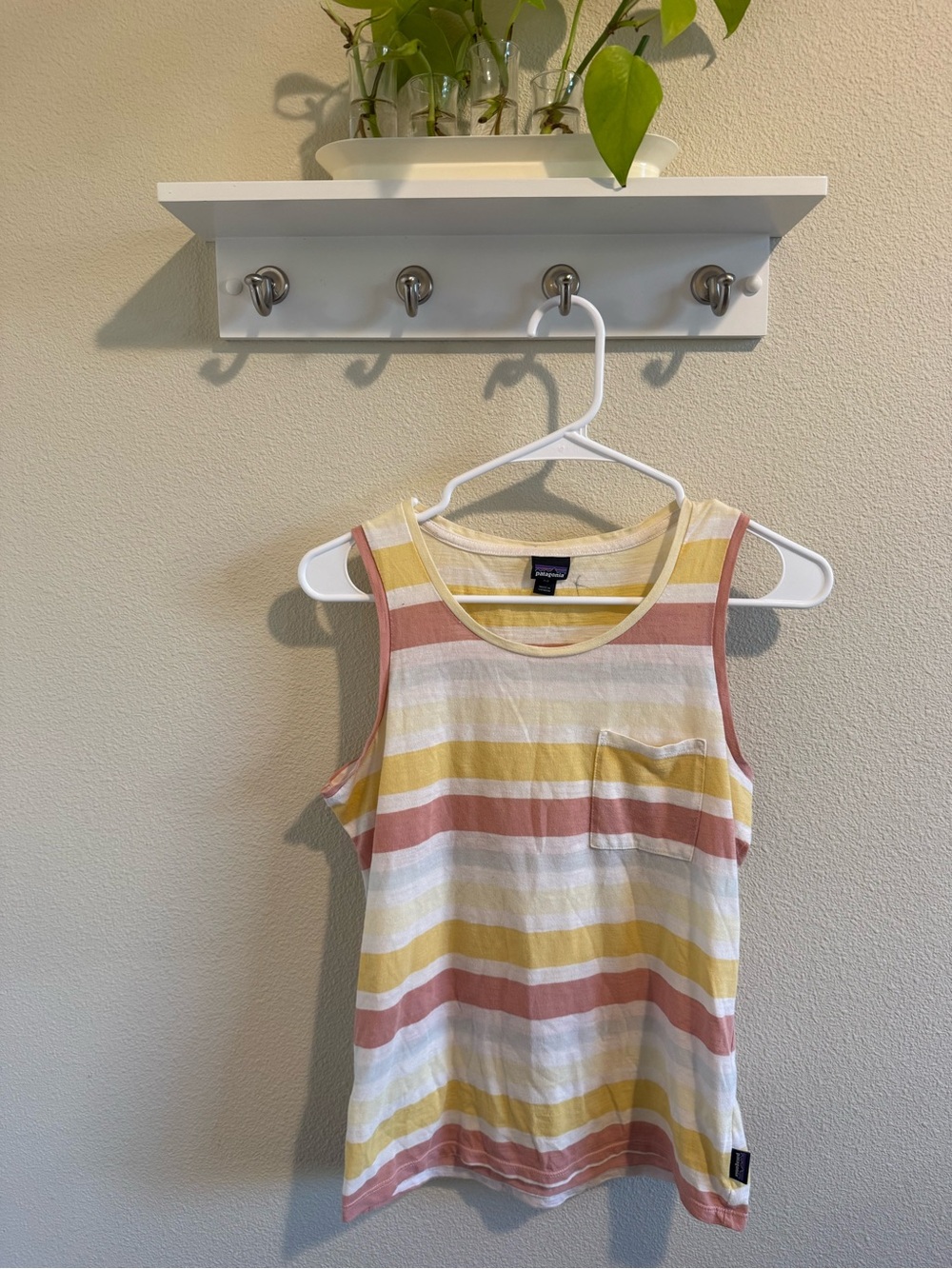 Patagonia Striped Tank in Yellow, Pink & White with Pocket